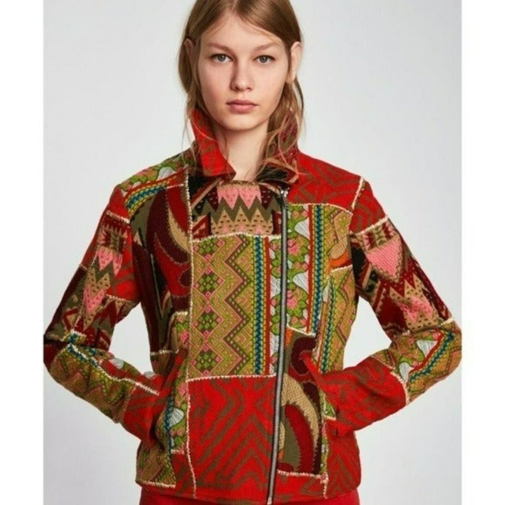 Zara Patchwork Embroidered Moto Jacket - image 5